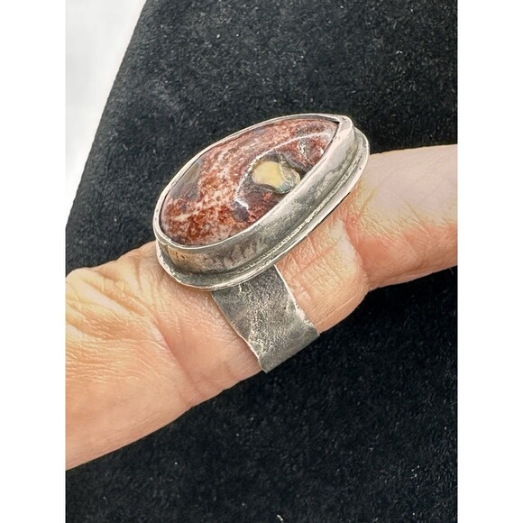 Mexican Fire Opal Sterling Silver Ring Size 5.75 Artisan Natural Gemstone - Picture 13 of 16